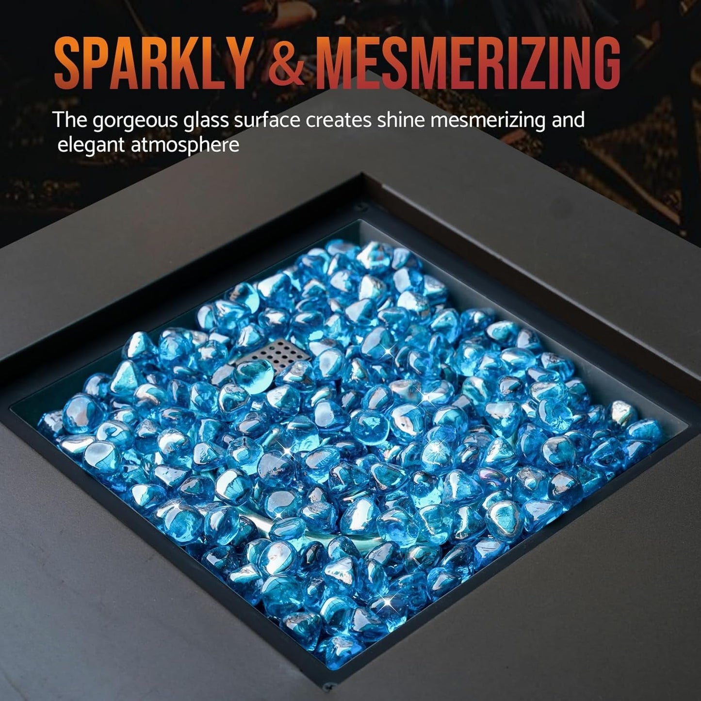 10 - Pound Fire Glass Diamonds for Fire Pit Fireplace Landscaping, 1/2 Inch Reflective Glass Fire - Diamonds, Caribbean Blue - LazyComfort