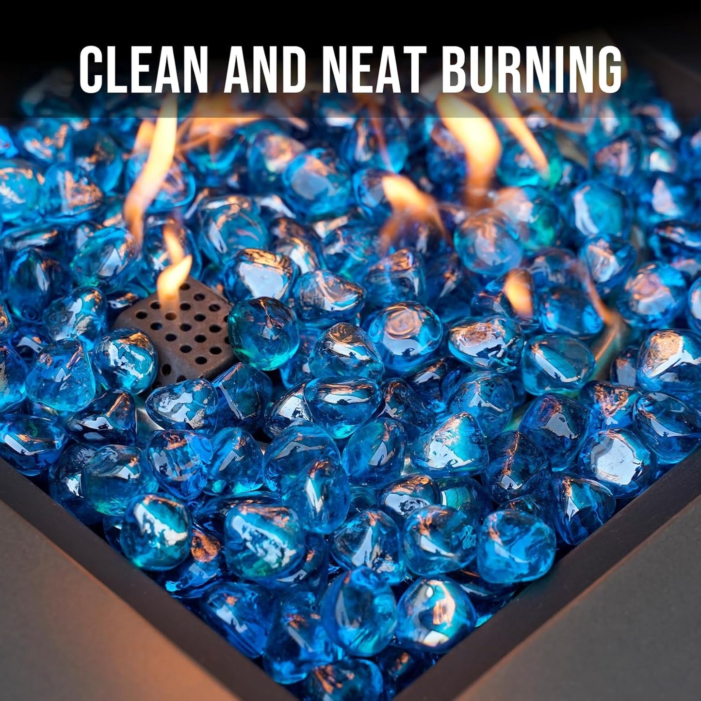10 - Pound Fire Glass Diamonds for Fire Pit Fireplace Landscaping, 1/2 Inch Reflective Glass Fire - Diamonds, Caribbean Blue - LazyComfort