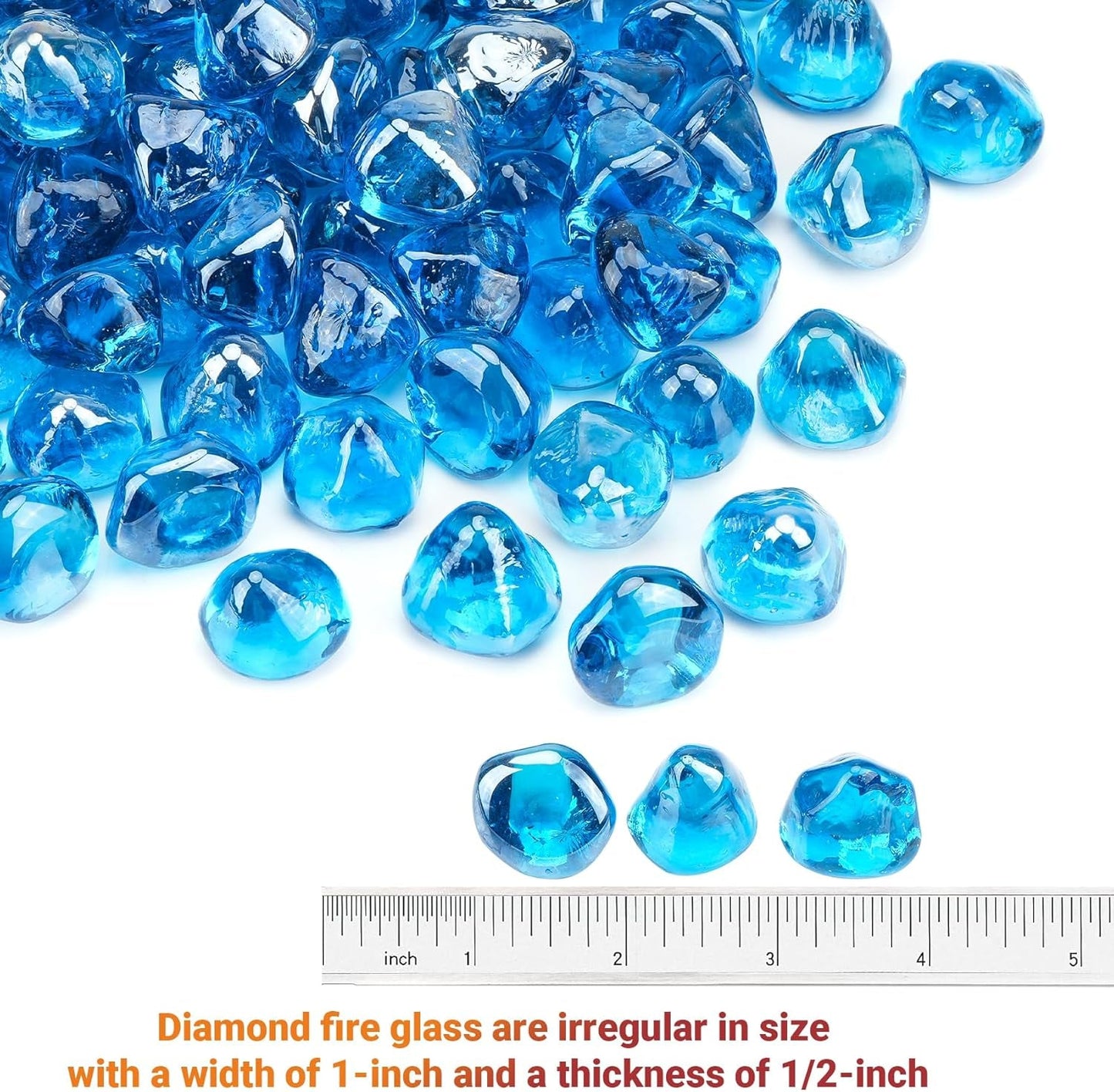 10 - Pound Fire Glass Diamonds for Fire Pit Fireplace Landscaping, 1/2 Inch Reflective Glass Fire - Diamonds, Caribbean Blue - LazyComfort