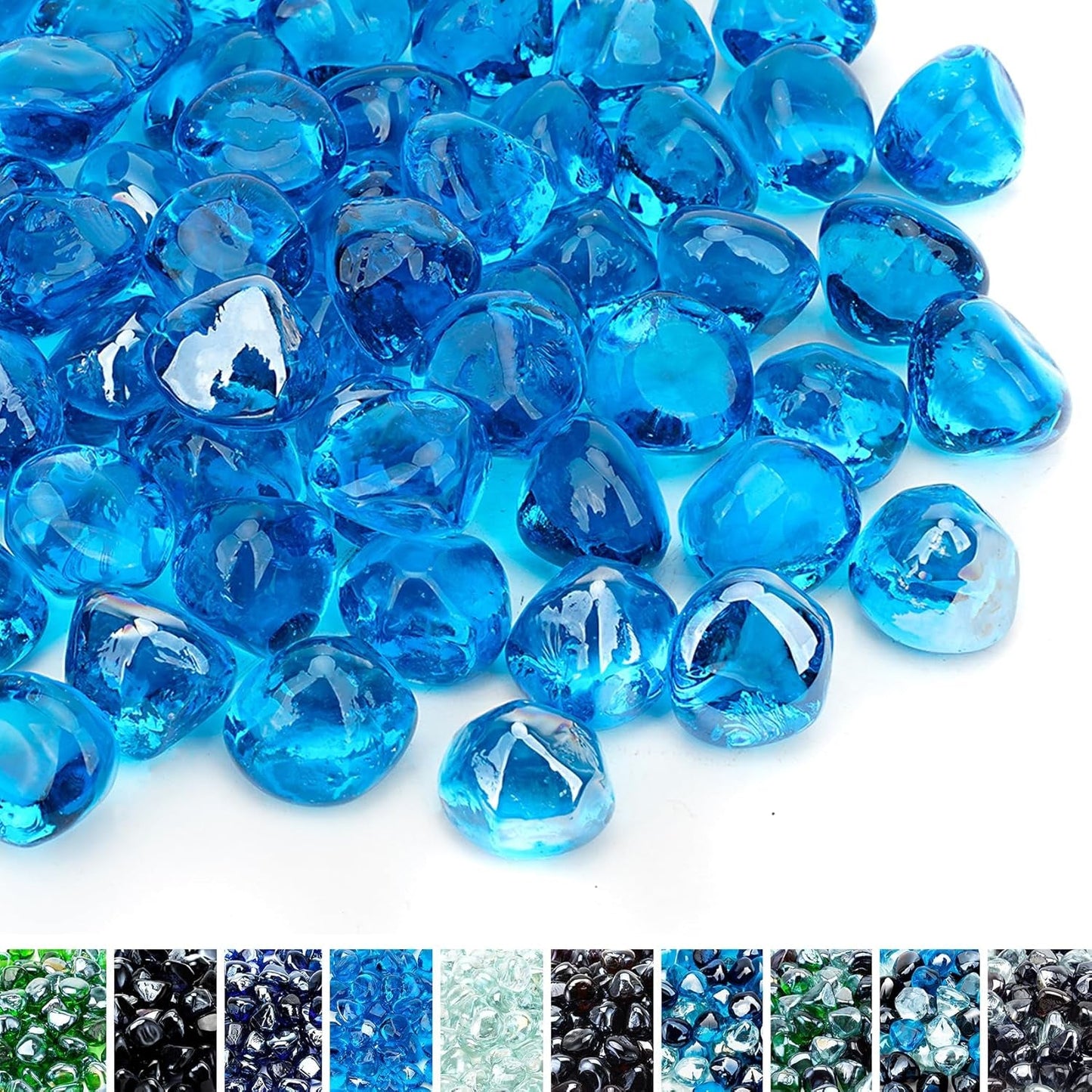 10 - Pound Fire Glass Diamonds for Fire Pit Fireplace Landscaping, 1/2 Inch Reflective Glass Fire - Diamonds, Caribbean Blue - LazyComfort