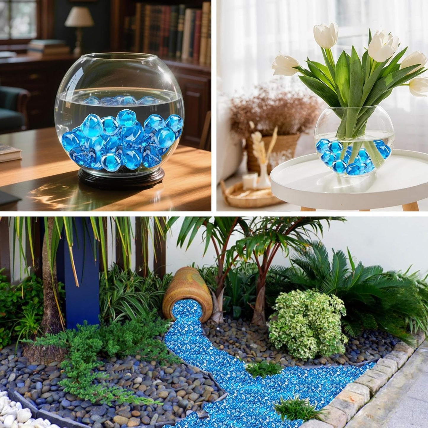 10 - Pound Fire Glass Diamonds for Fire Pit Fireplace Landscaping, 1/2 Inch Reflective Glass Fire - Diamonds, Caribbean Blue - LazyComfort