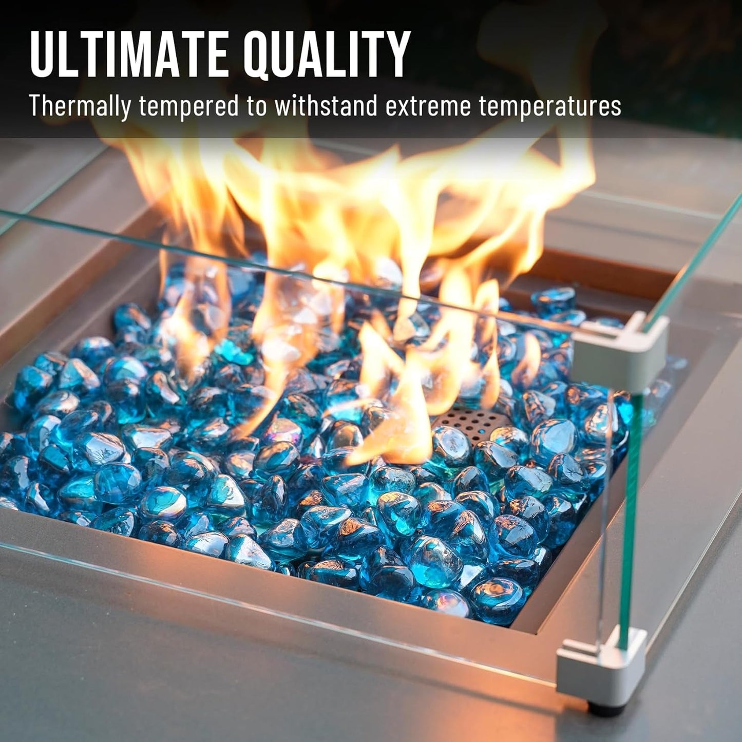 10 - Pound Fire Glass Diamonds for Fire Pit Fireplace Landscaping, 1/2 Inch Reflective Glass Fire - Diamonds, Caribbean Blue - LazyComfort