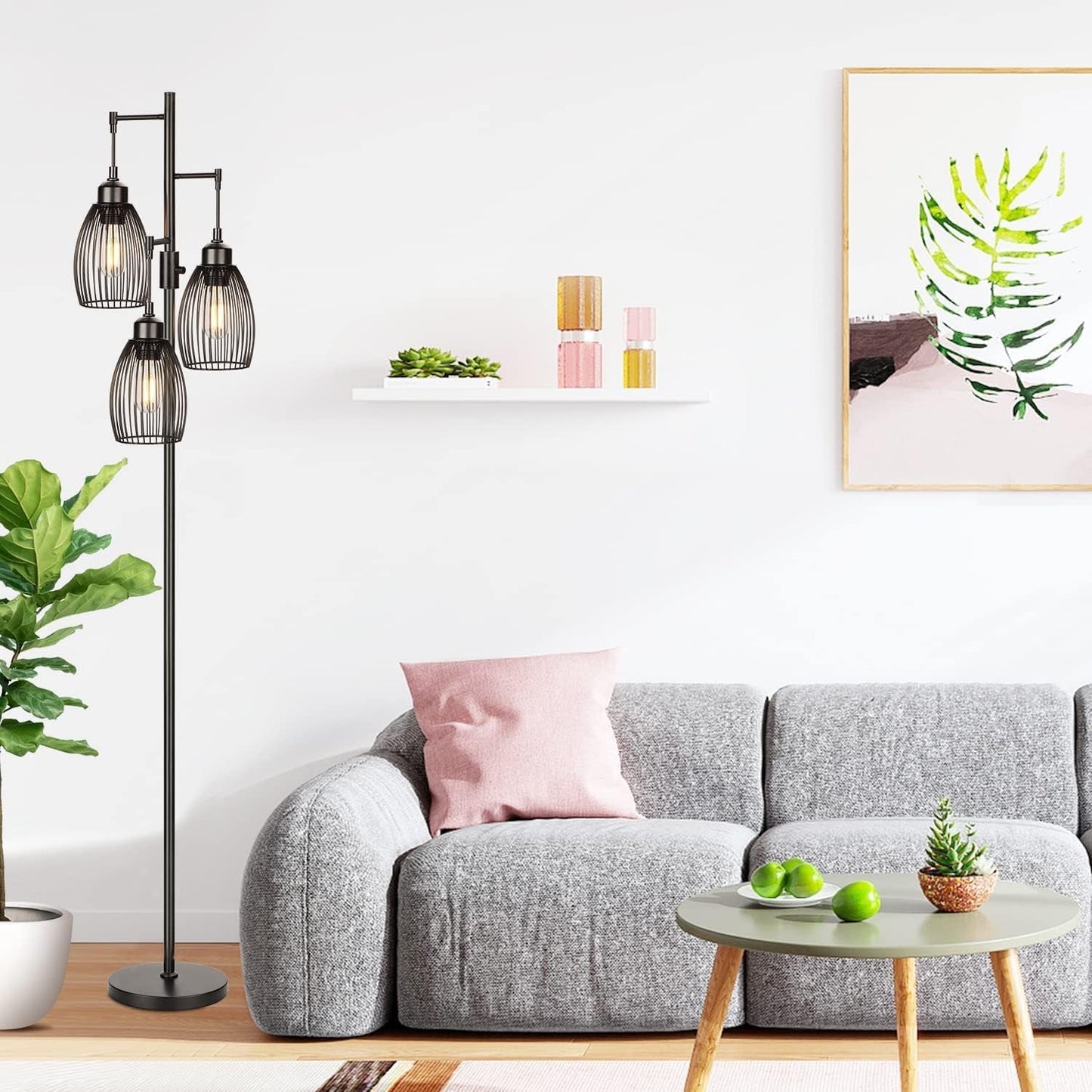 68’’ Dimmable Floor Lamp, 3 X 800LM LED Edison Bulbs Included, Industrial Floor Lamps for Living Room, Rustic Tall Lamps Standing Lamp for Bedrooms Living Room - LazyComfort