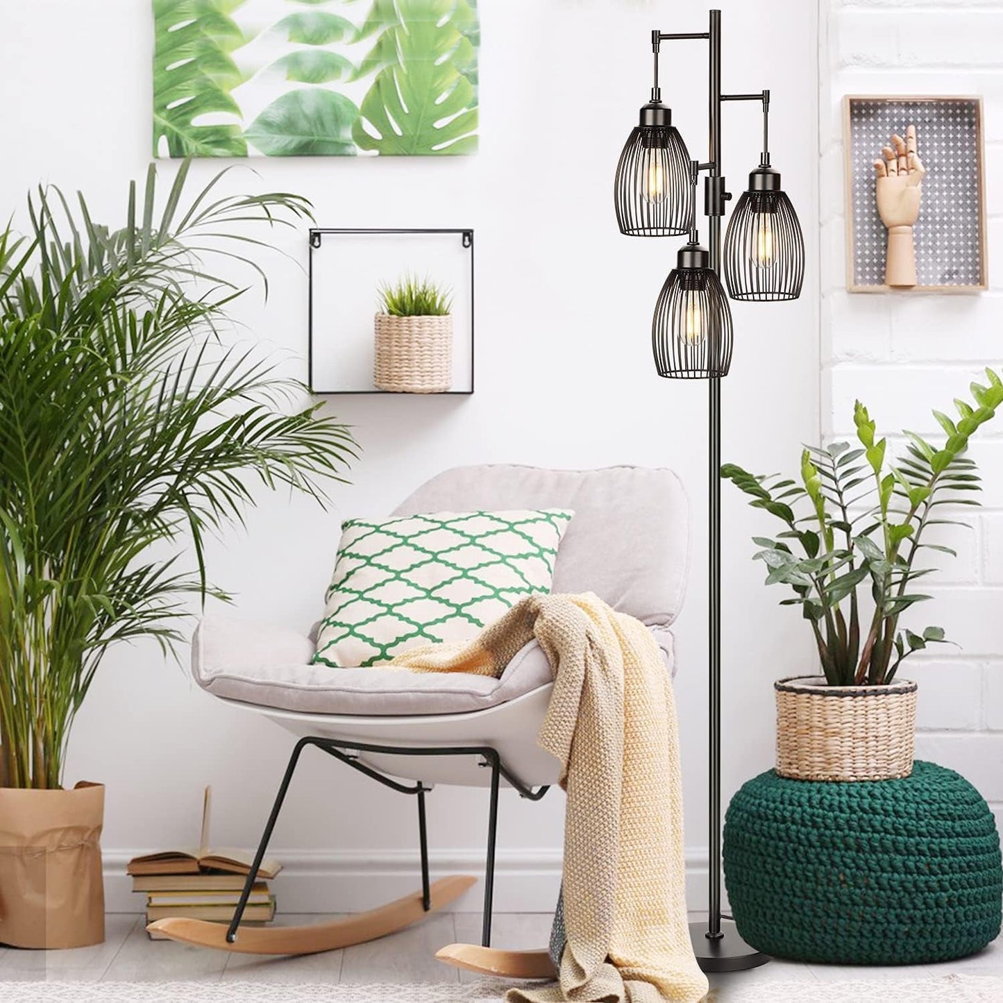 68’’ Dimmable Floor Lamp, 3 X 800LM LED Edison Bulbs Included, Industrial Floor Lamps for Living Room, Rustic Tall Lamps Standing Lamp for Bedrooms Living Room - LazyComfort