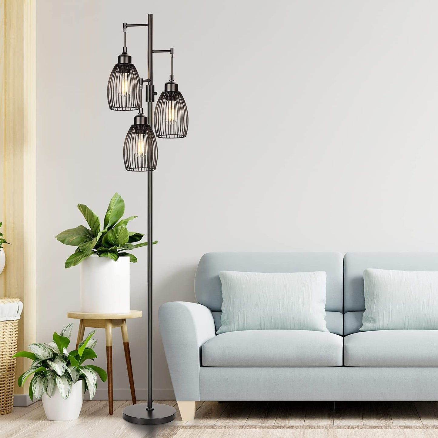 68’’ Dimmable Floor Lamp, 3 X 800LM LED Edison Bulbs Included, Industrial Floor Lamps for Living Room, Rustic Tall Lamps Standing Lamp for Bedrooms Living Room - LazyComfort