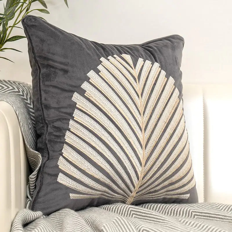 Chic Velvet Leaf-Pattern Pillow Cover