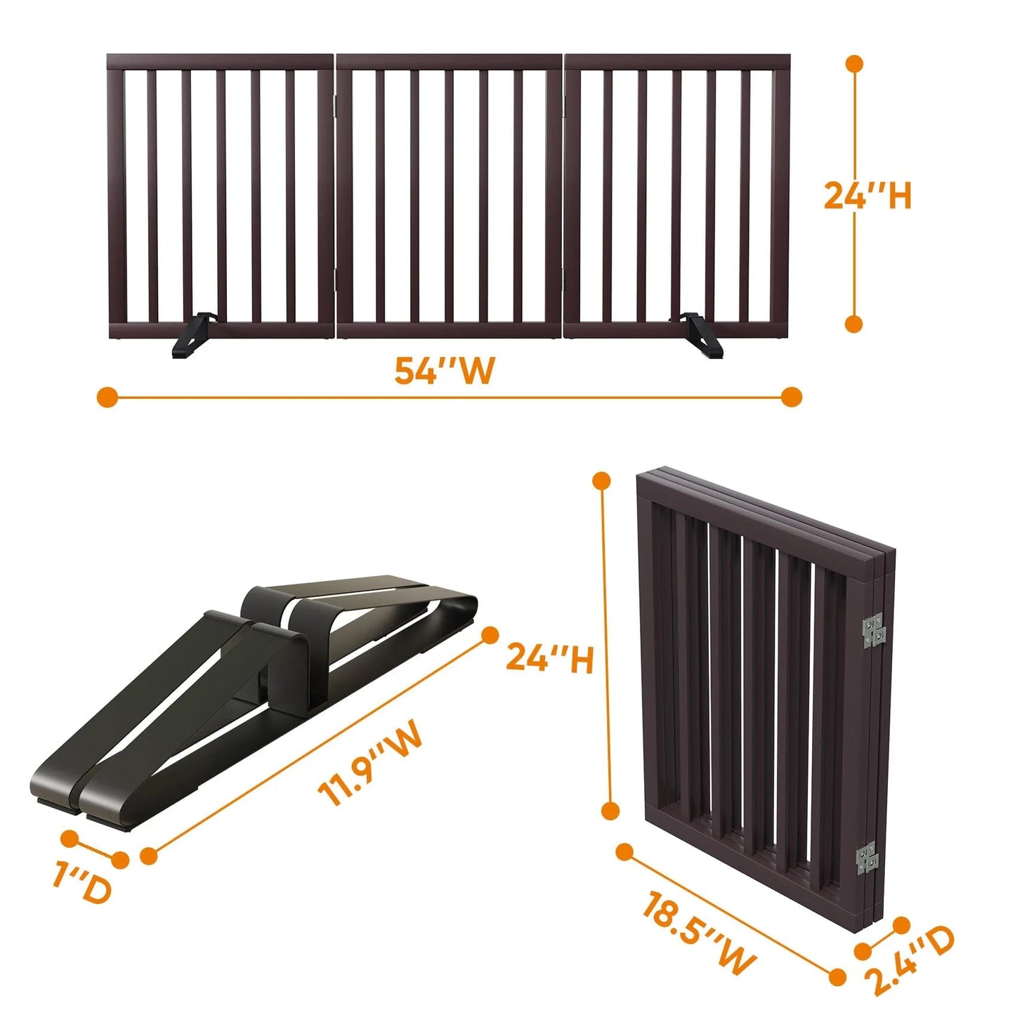 Dog Gate Bamboo Foldable Pet Gate for Doorway,24"H,Brown - LazyComfort