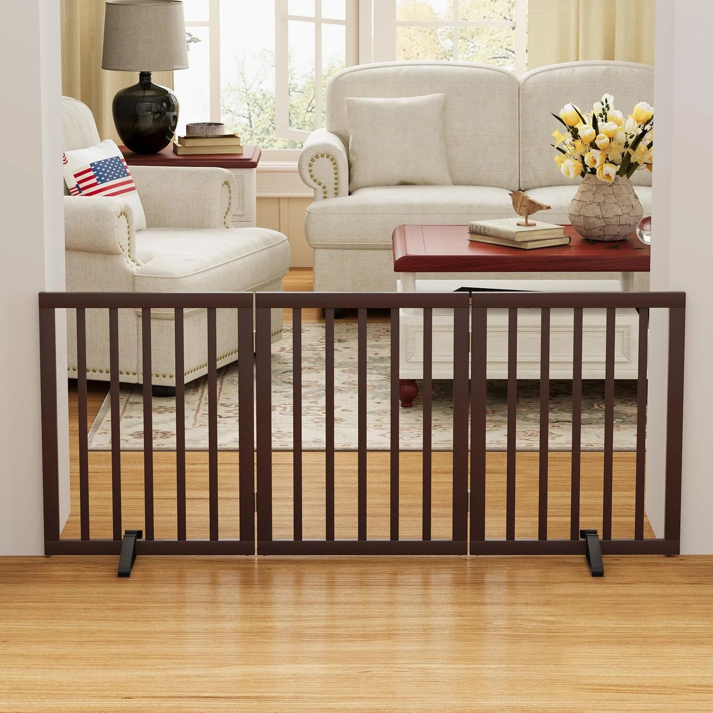 Dog Gate Bamboo Foldable Pet Gate for Doorway,24"H,Brown - LazyComfort