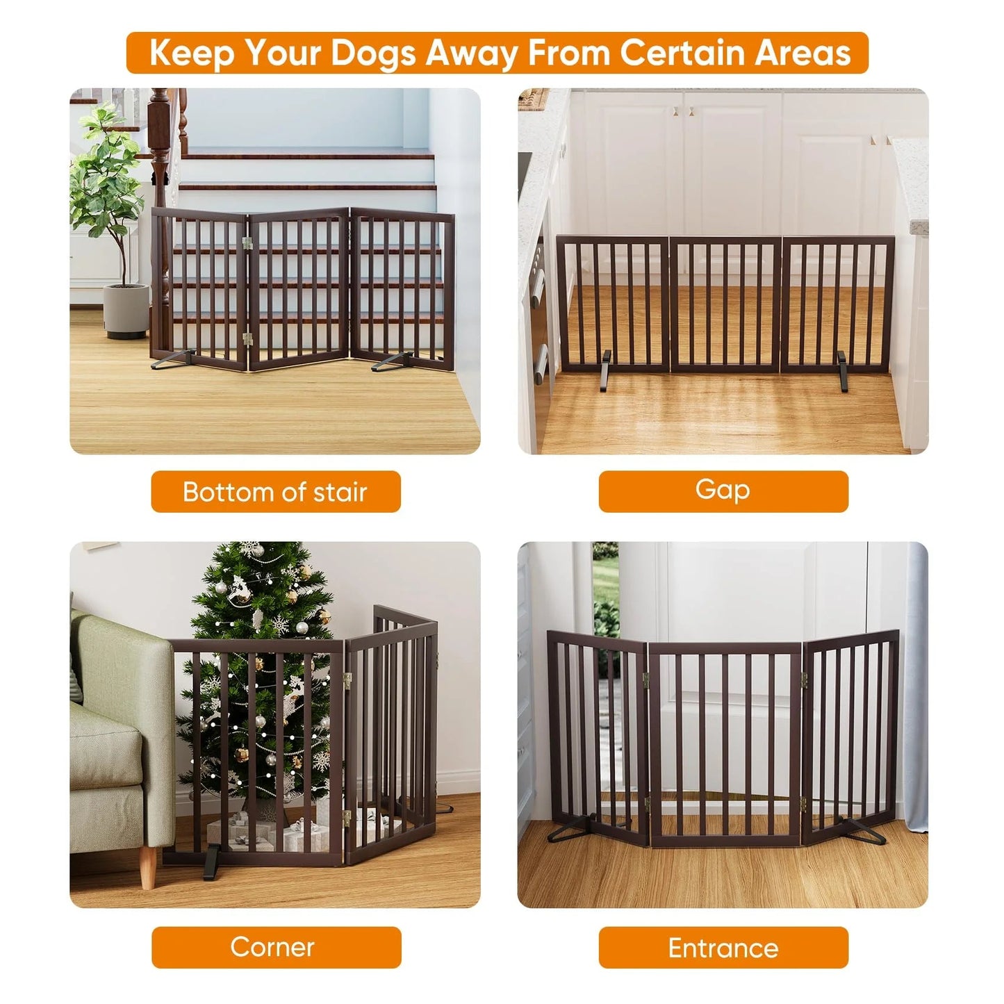 Dog Gate Bamboo Foldable Pet Gate for Doorway,24"H,Brown - LazyComfort