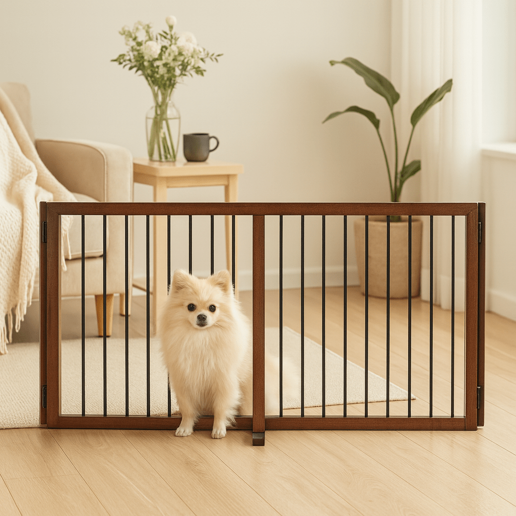 Dog Gate Bamboo Foldable Pet Gate for Doorway,24"H,Brown - LazyComfort