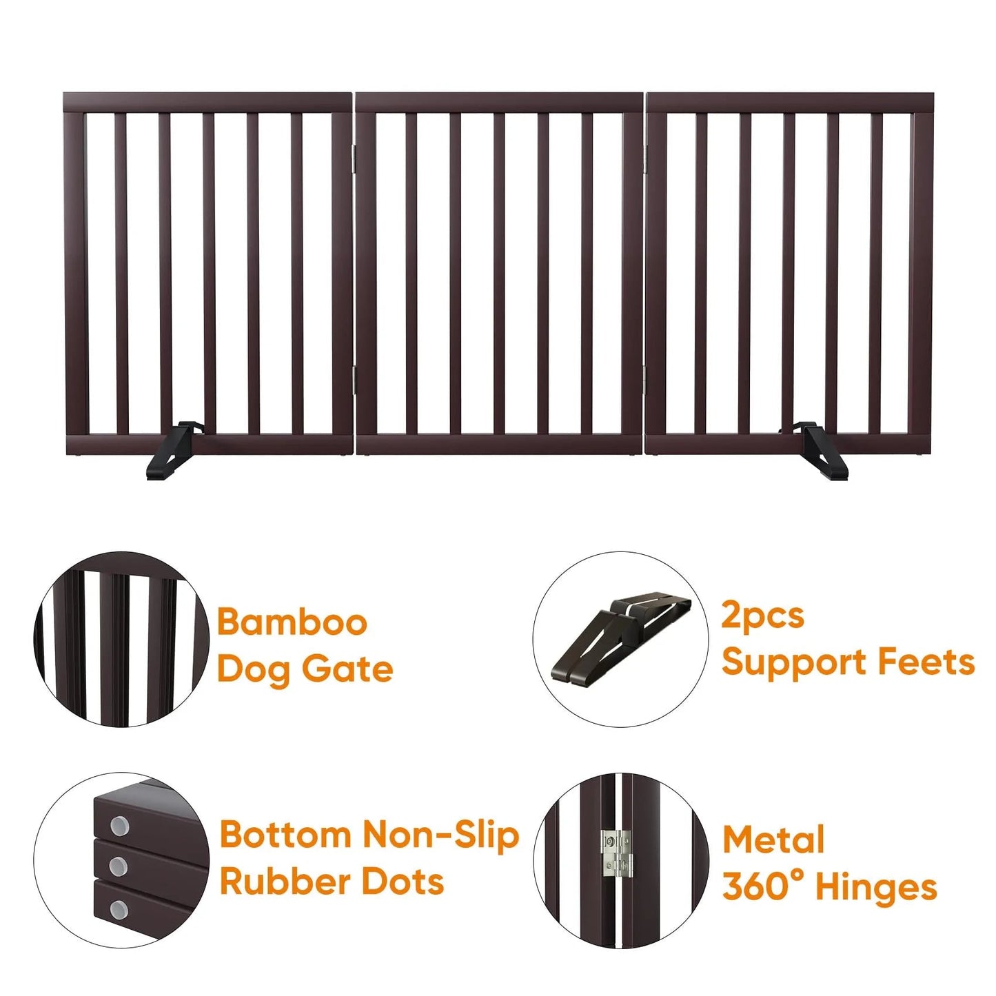 Dog Gate Bamboo Foldable Pet Gate for Doorway,24"H,Brown - LazyComfort