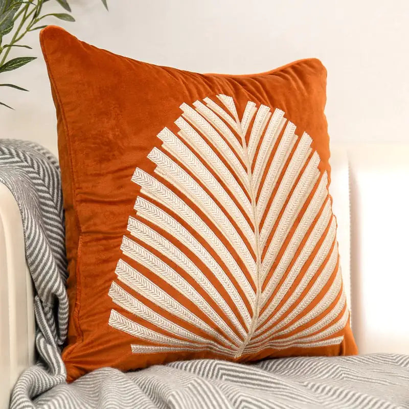 Chic Velvet Leaf-Pattern Pillow Cover