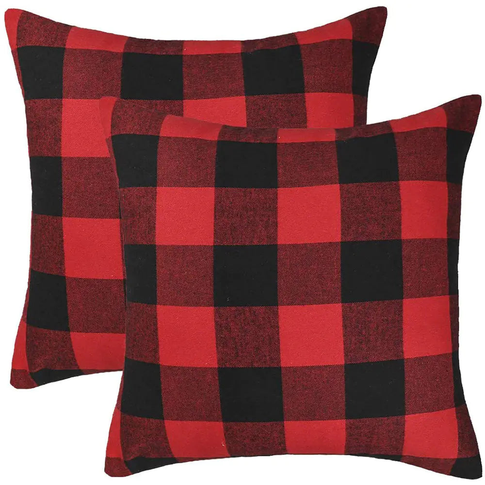 Plaid Poly-Cotton Cushion Cover with Pillow