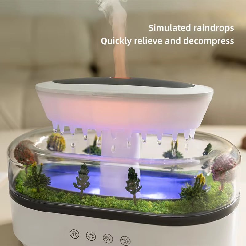 Rain Cloud Aroma Diffuser Air Humidifier Water Drip Micro Landscape Ultrasonic Essential Oils Diffuser with 7 Night Light - LazyComfort