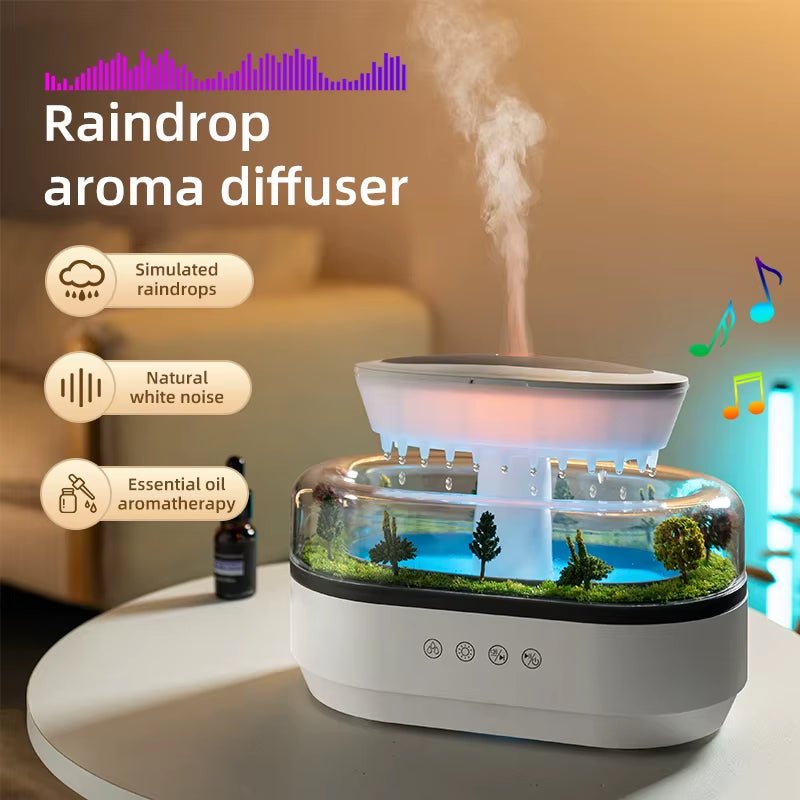 Rain Cloud Aroma Diffuser Air Humidifier Water Drip Micro Landscape Ultrasonic Essential Oils Diffuser with 7 Night Light - LazyComfort