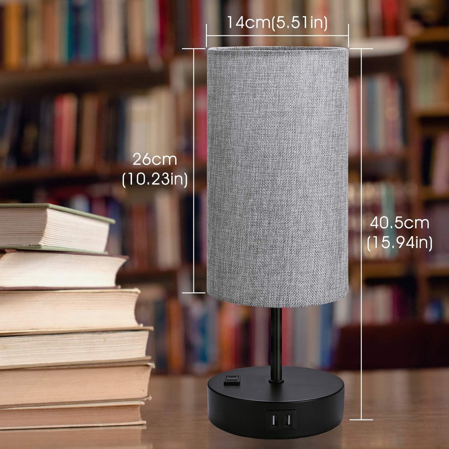 Set of 2 Touch Control Bedside Table Lamp, 3 - Way Dimmable Nightstand Lamps with 2 USB Charging Ports&1 AC Outlet, ST64 E26 LED Bulbs Included, Grey Fabric Cylinder Shade Ideal for Bedroom Living Room - LazyComfort