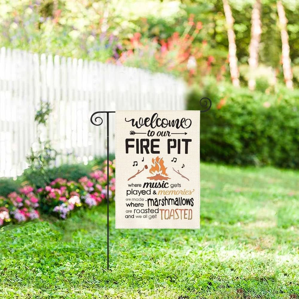 Welcome to Our Fire Pit Camping Garden Flag 12X18 Inch Double Sided Outside, RV Campsite Campfire Holiday Yard Outdoor Decoration - LazyComfort