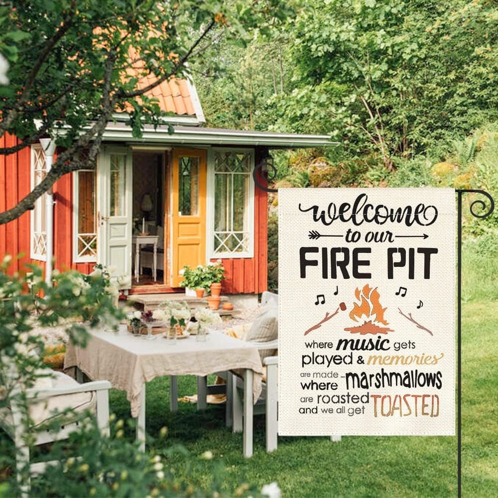 Welcome to Our Fire Pit Camping Garden Flag 12X18 Inch Double Sided Outside, RV Campsite Campfire Holiday Yard Outdoor Decoration - LazyComfort