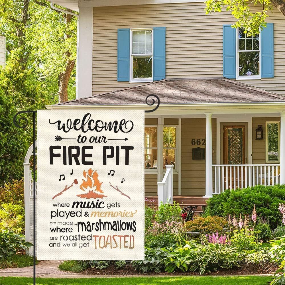 Welcome to Our Fire Pit Camping Garden Flag 12X18 Inch Double Sided Outside, RV Campsite Campfire Holiday Yard Outdoor Decoration - LazyComfort