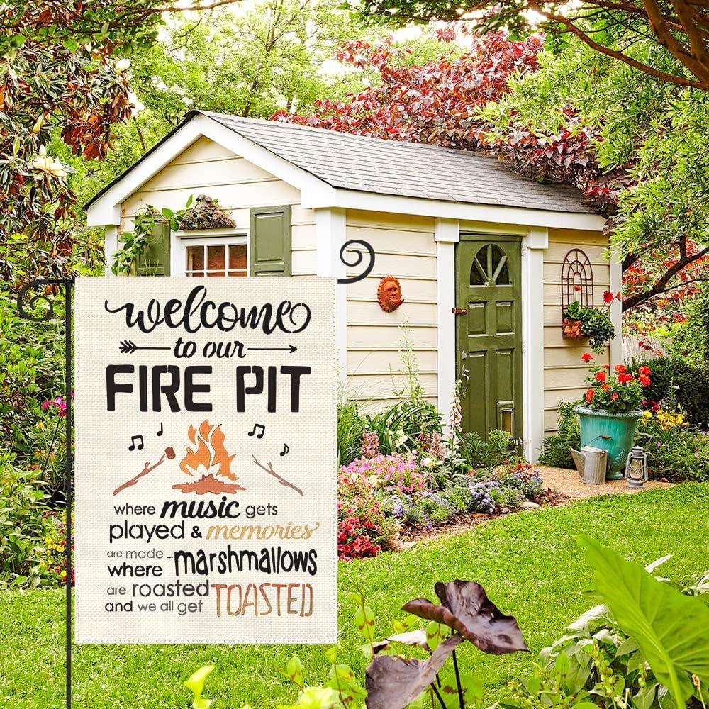 Welcome to Our Fire Pit Camping Garden Flag 12X18 Inch Double Sided Outside, RV Campsite Campfire Holiday Yard Outdoor Decoration - LazyComfort