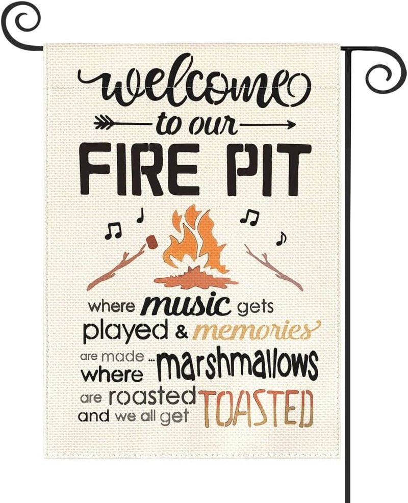 Welcome to Our Fire Pit Camping Garden Flag 12X18 Inch Double Sided Outside, RV Campsite Campfire Holiday Yard Outdoor Decoration - LazyComfort