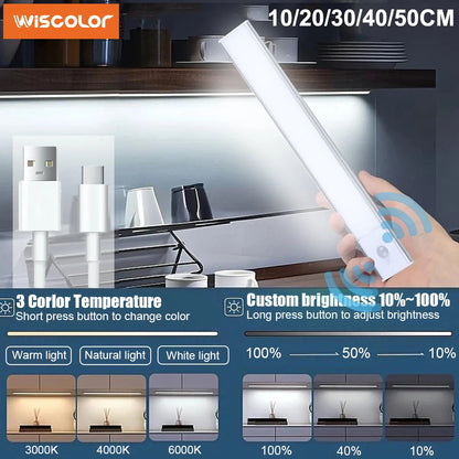 Cabinet Lights Motion Sensor LED Wireless USB Under Ultra Thin Night Light For Kitchen Cabinet Bedroom Wardrobe Indoor Lighting