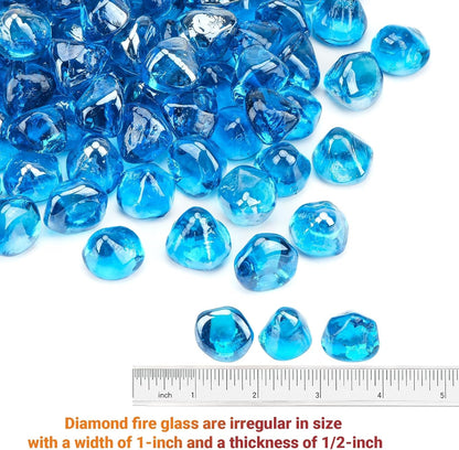 10 - Pound Fire Glass Diamonds for Fire Pit Fireplace Landscaping, 1/2 Inch Reflective Glass Fire - Diamonds, Caribbean Blue - LazyComfort