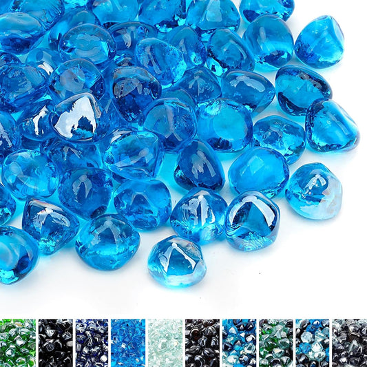 10 - Pound Fire Glass Diamonds for Fire Pit Fireplace Landscaping, 1/2 Inch Reflective Glass Fire - Diamonds, Caribbean Blue - LazyComfort