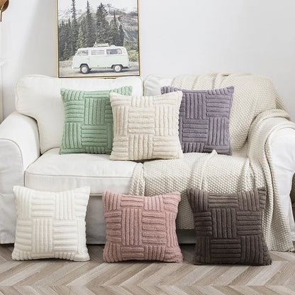 1pc Boho Faux Fur Plush Throw Pillow Covers, Cream White, Luxury SoftFluffy Decorative Cushion Cover Pillowcase for Sofa, Couch
