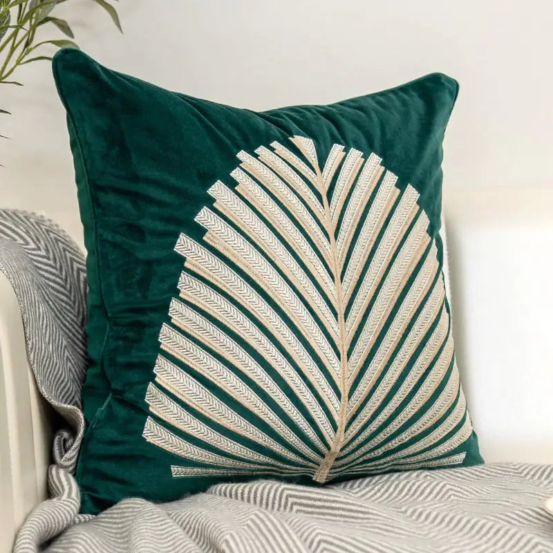 Chic Velvet Leaf-Pattern Pillow Cover