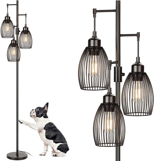 68’’ Dimmable Floor Lamp, 3 X 800LM LED Edison Bulbs Included, Industrial Floor Lamps for Living Room, Rustic Tall Lamps Standing Lamp for Bedrooms Living Room - LazyComfort