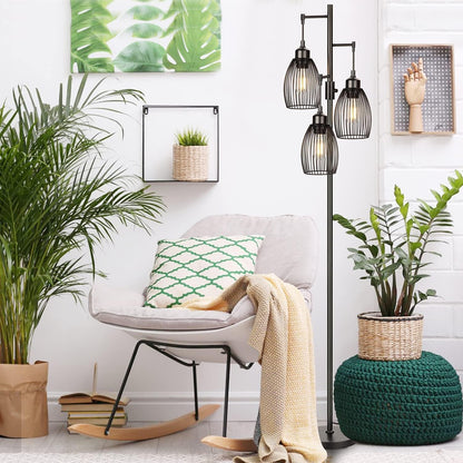 68’’ Dimmable Floor Lamp, 3 X 800LM LED Edison Bulbs Included, Industrial Floor Lamps for Living Room, Rustic Tall Lamps Standing Lamp for Bedrooms Living Room - LazyComfort