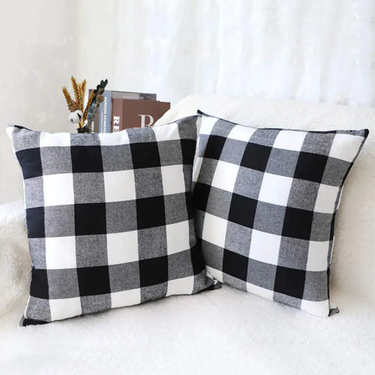 Plaid Poly-Cotton Cushion Cover with Pillow