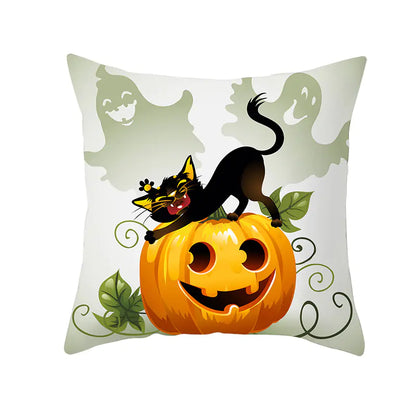 Halloween Pumpkin & Black Cat Office Nap Pillow Cover