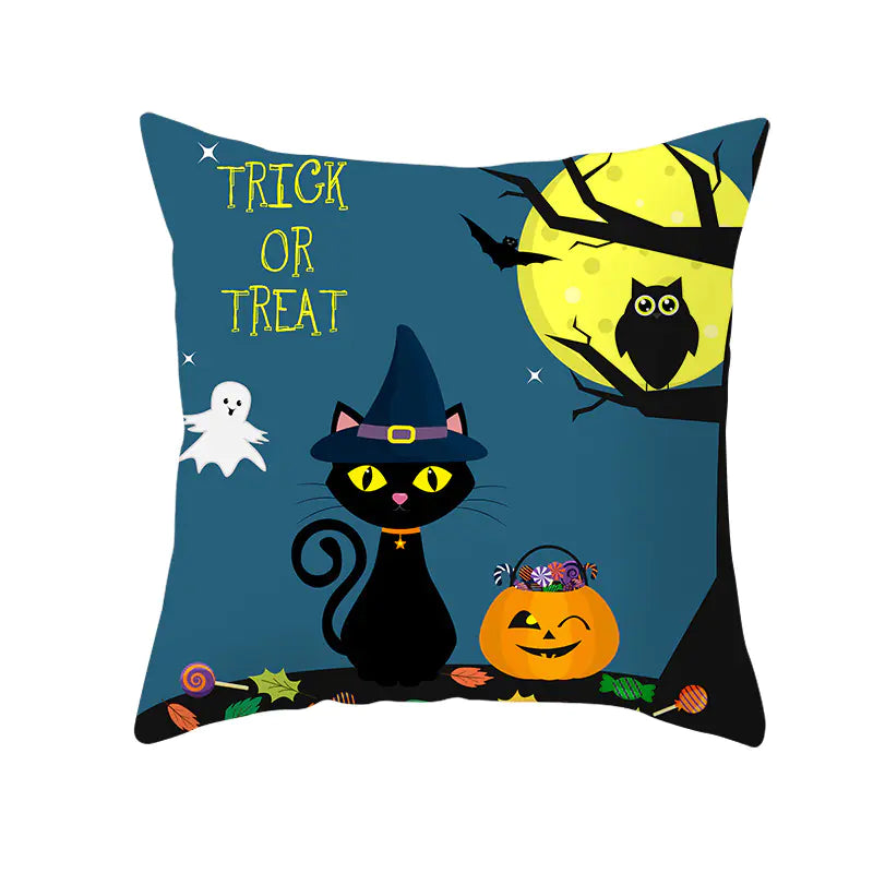 Halloween Pumpkin & Black Cat Office Nap Pillow Cover