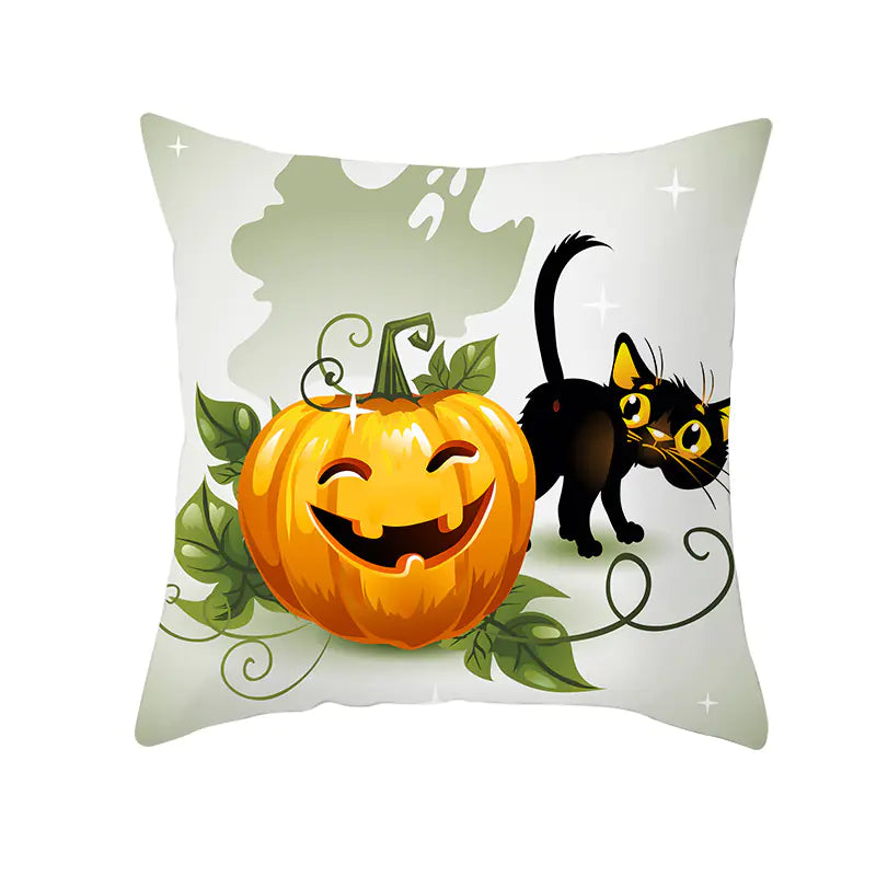 Halloween Pumpkin & Black Cat Office Nap Pillow Cover