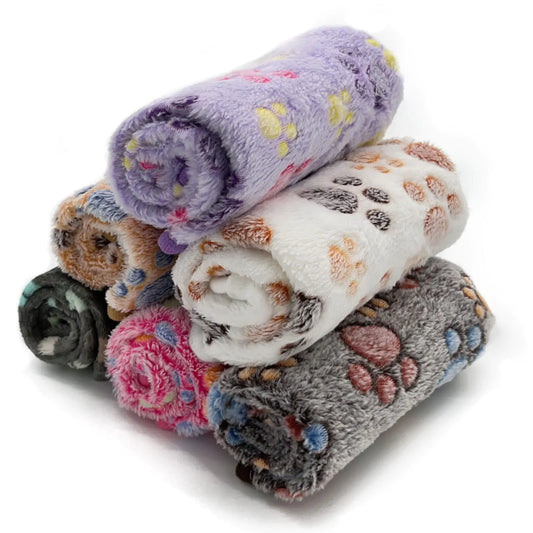 6 Pack Puppy Dog Blankets Super Soft Warm Sleep Mat Paw Print Blanket Fleece Pet Blanket Flannel Throw Dog Blankets for Small Dogs Puppy Cats PetsSmall(23"x15")