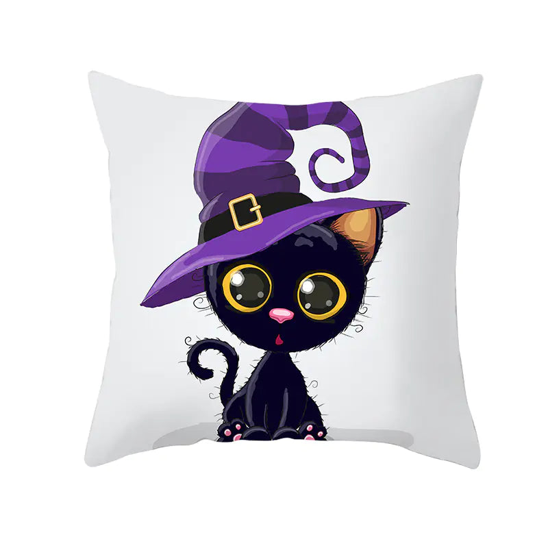 Halloween Pumpkin & Black Cat Office Nap Pillow Cover