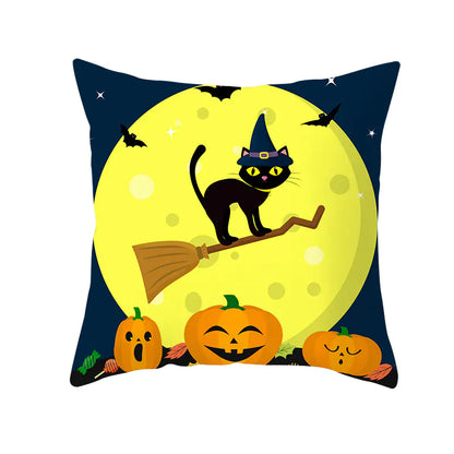 Halloween Pumpkin & Black Cat Office Nap Pillow Cover