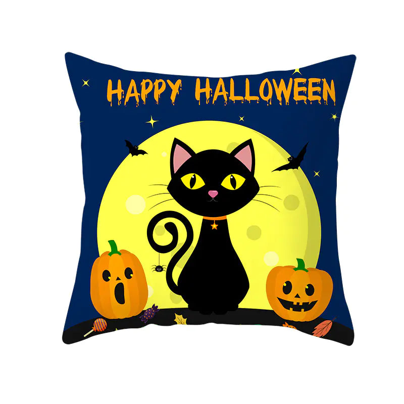 Halloween Pumpkin & Black Cat Office Nap Pillow Cover