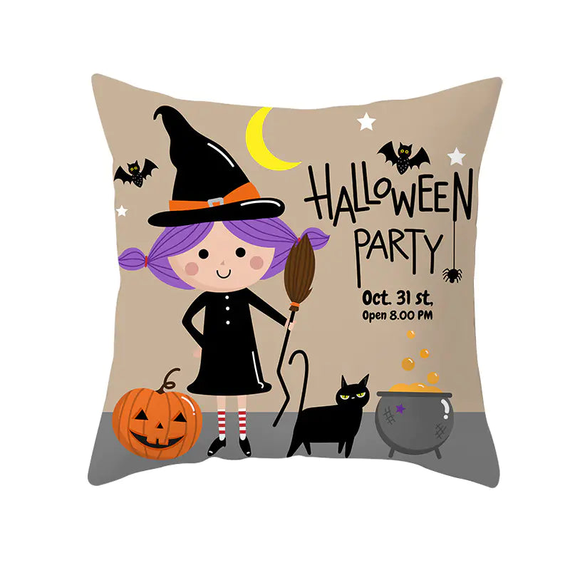 Halloween Pumpkin & Black Cat Office Nap Pillow Cover