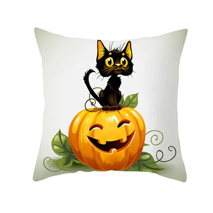 Halloween Pumpkin & Black Cat Office Nap Pillow Cover