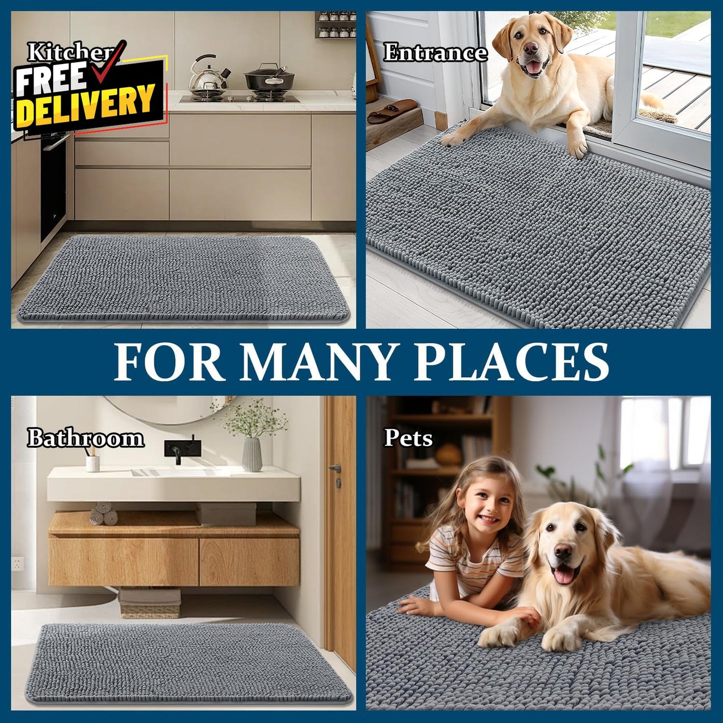 Dog Door Mat for Muddy Paws 30X20 Absorbs Moisture and Dirt Absorbent Non - Slip - LazyComfort