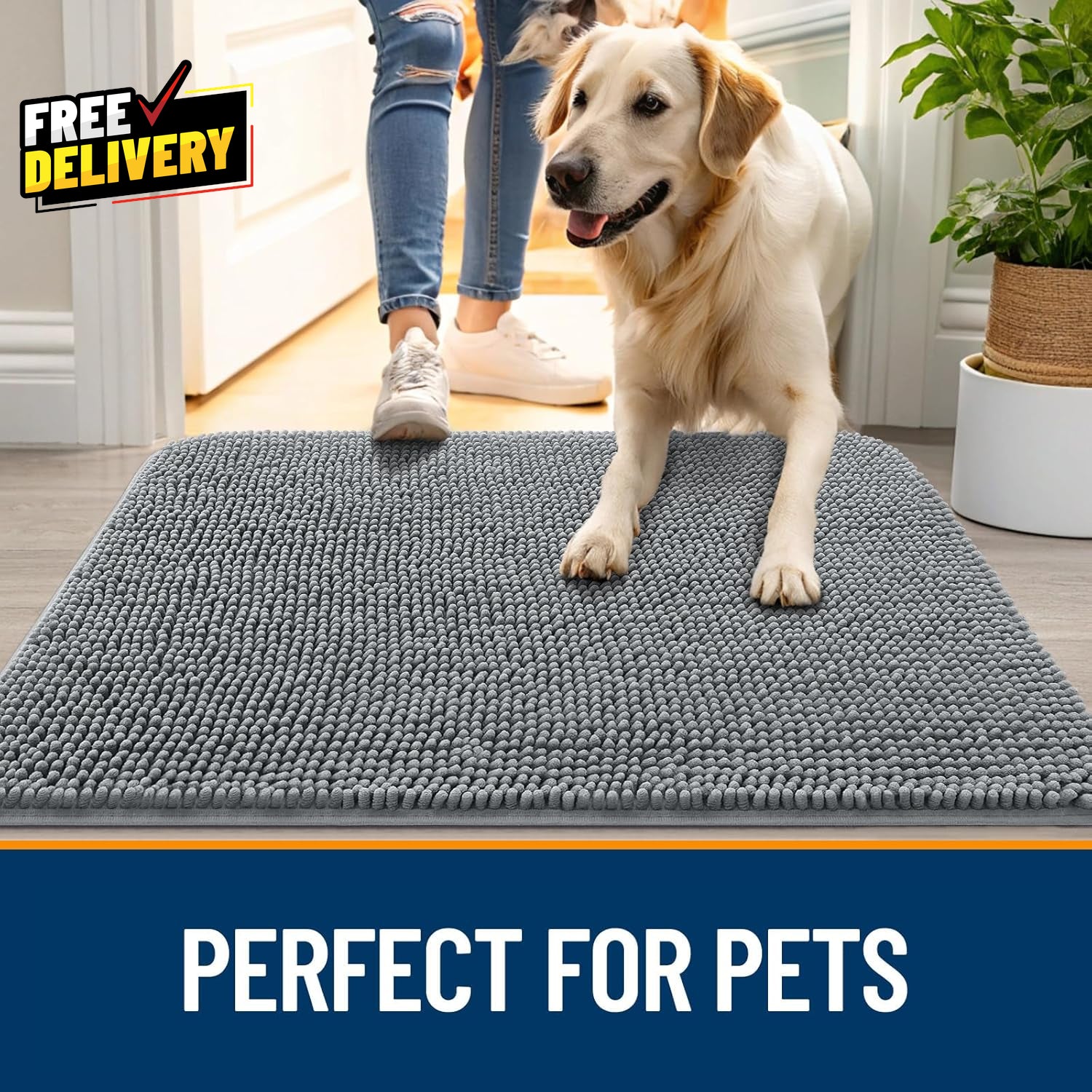 Dog Door Mat for Muddy Paws 30X20 Absorbs Moisture and Dirt Absorbent Non - Slip - LazyComfort