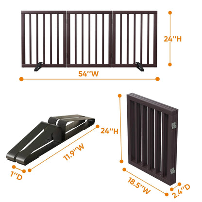 Dog Gate Bamboo Foldable Pet Gate for Doorway,24"H,Brown - LazyComfort