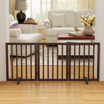 Dog Gate Bamboo Foldable Pet Gate for Doorway,24"H,Brown - LazyComfort