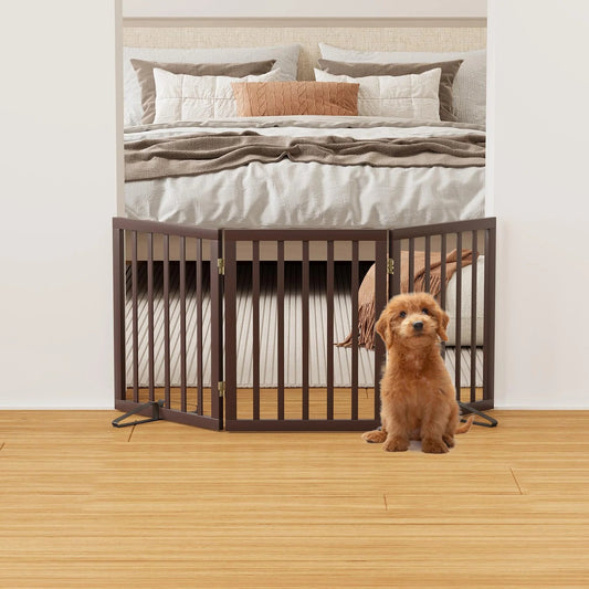 Dog Gate Bamboo Foldable Pet Gate for Doorway,24"H,Brown - LazyComfort