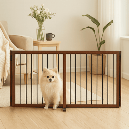 Dog Gate Bamboo Foldable Pet Gate for Doorway,24"H,Brown - LazyComfort