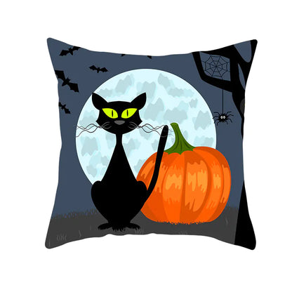 Halloween Pumpkin & Black Cat Office Nap Pillow Cover