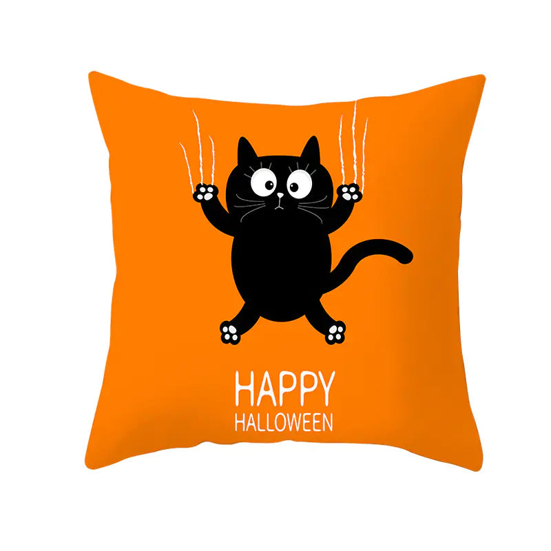Halloween Pumpkin & Black Cat Office Nap Pillow Cover
